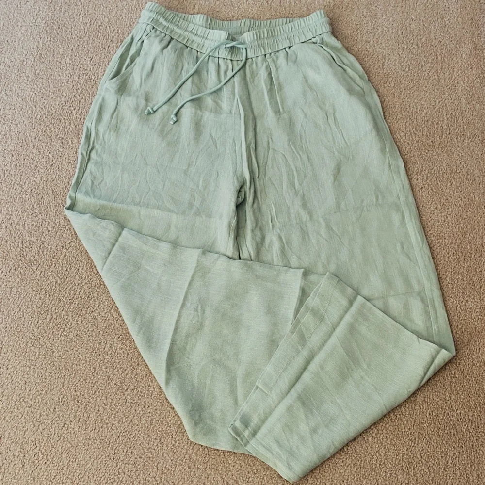 XLARGE.  HALARA WIDE LEG CASUAL LINEN FEEL DRAWSTRING PANTS - Picture 4 of 9
